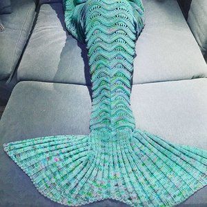 Adult/Kid Loose Knit Green Mermaid Tail Blanket
